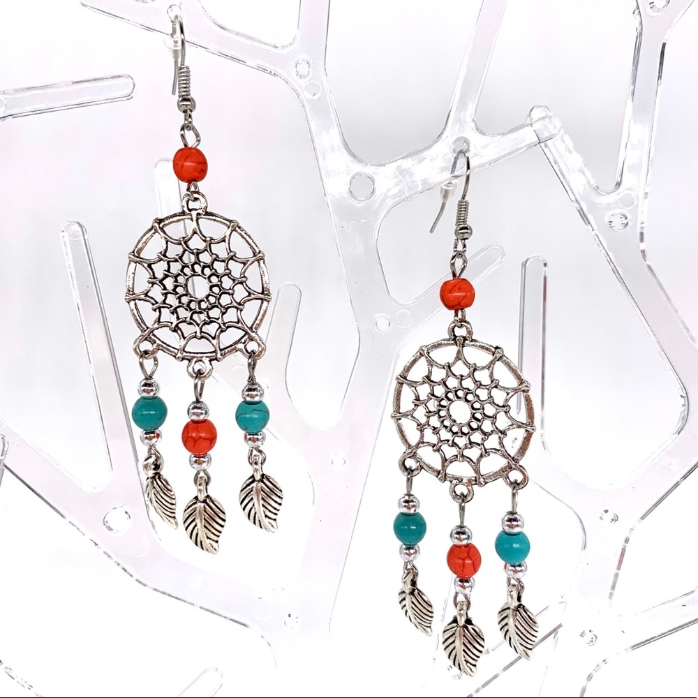 Boho Dreamcatcher Faux turquoise earrings